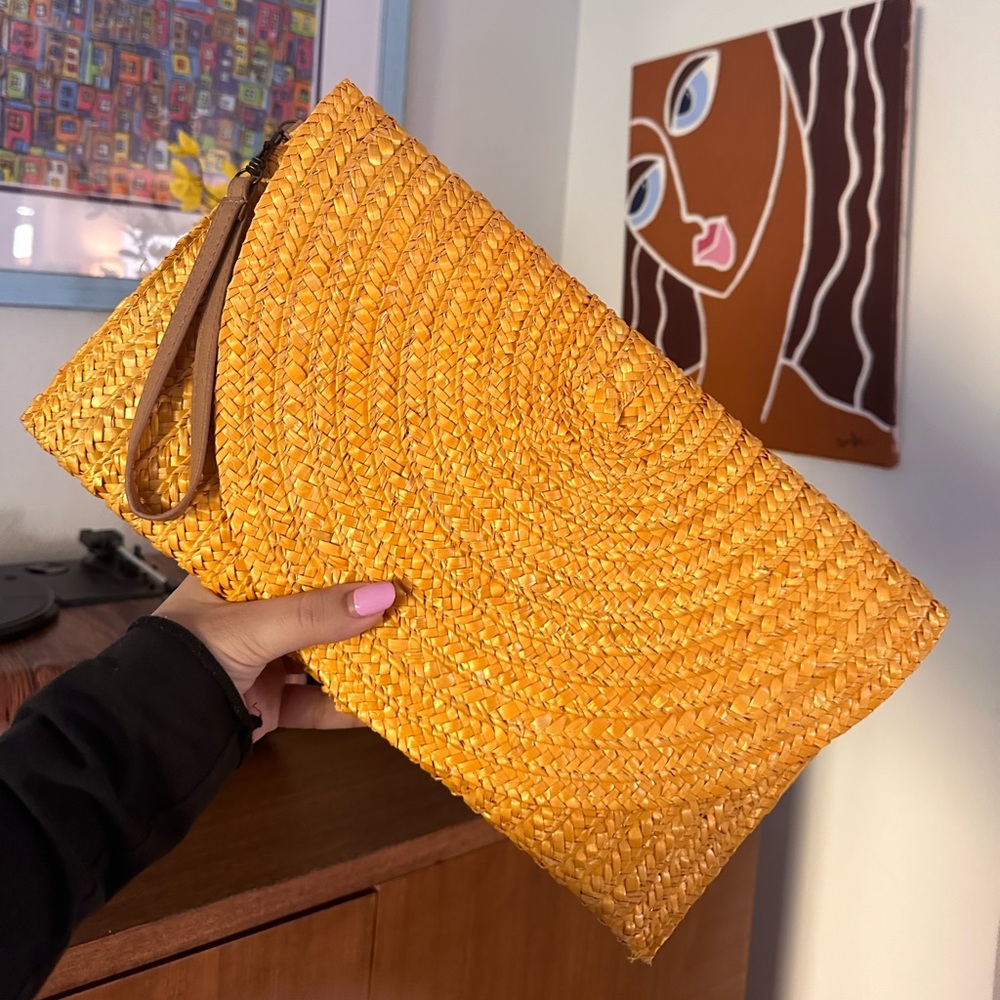 Yellow Woven wristlet clutch